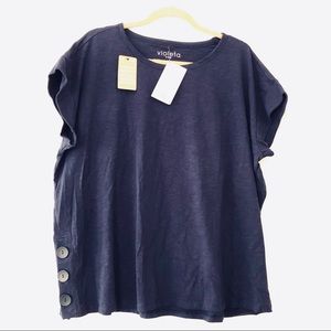 Mango Navy Button Detail Tee XL NWT